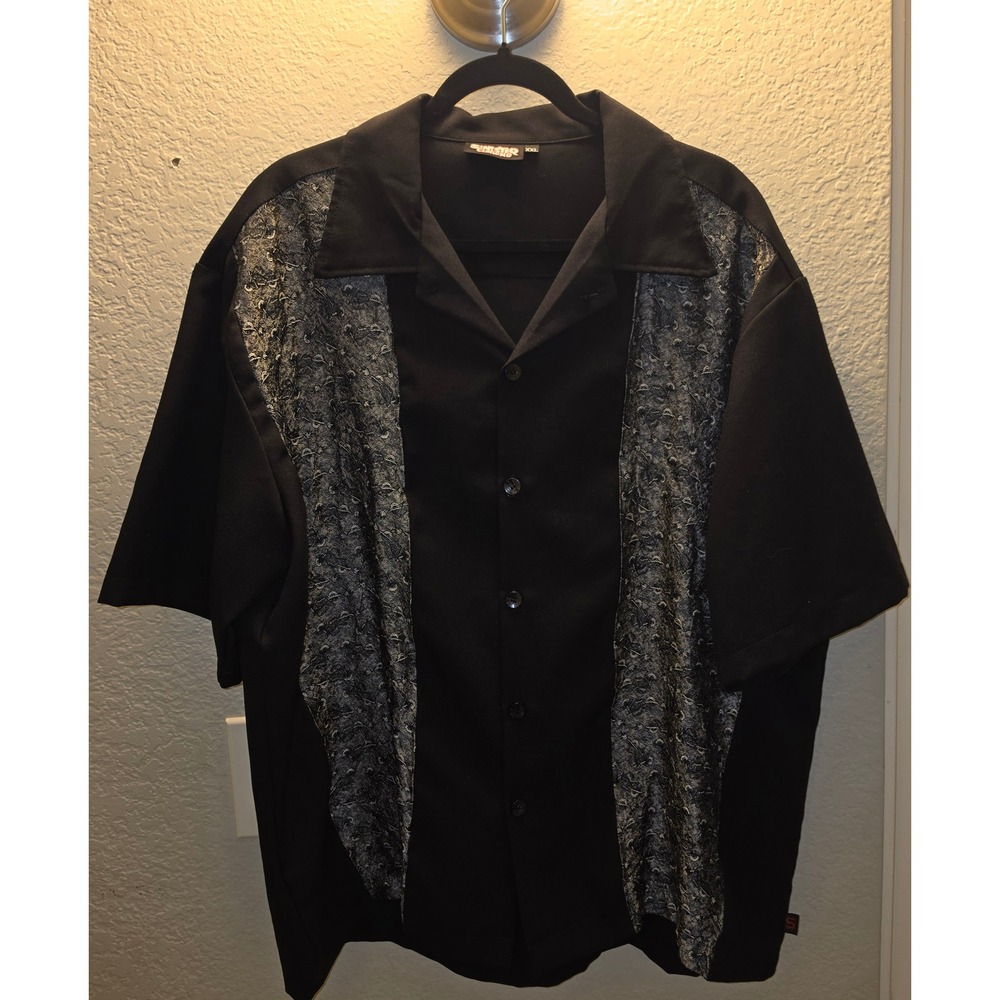 Sinister Brand XXL Black Bowling Shirt Silver Metallic Panel Retro Gothic Biker
